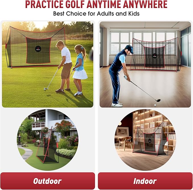 Golf Practice Net - Heavy Duty Driving Range Net with High Impact Chipping Target, Include Carry Bag and Golf Balls for Indoor Outdoor