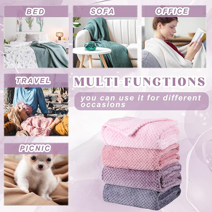 Newwiee 4 Pcs Flanne Fleece Throw Blanket for Bed Couch Large 3D Waffle Textured Soft Blanket Winter Warm Lightweight No Shedding No Pilling Decorative Throw, 50x60 Inch(Gradient Purple)