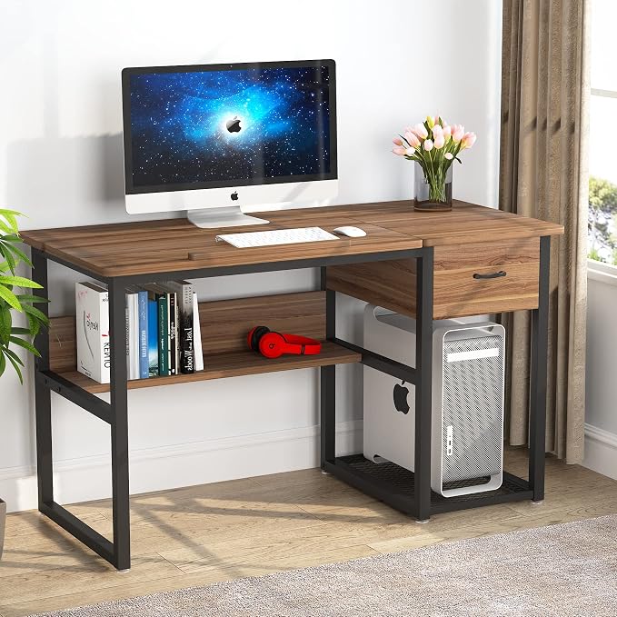 Tribesigns Drafting Table with Storage Drawers, Drawing Computer Desk Artist Craft Table Painting Desk Workstation with Shelves and Tiltable Tabletop for Students, Home Office
