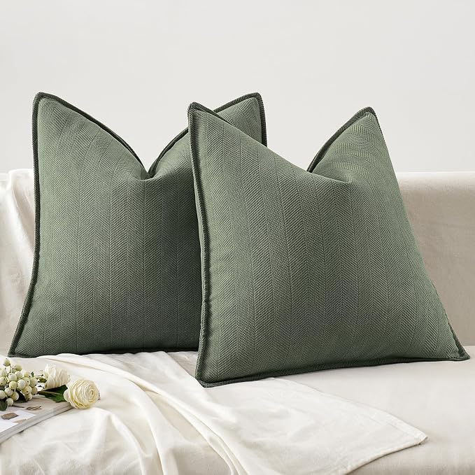 MIULEE Pack of 2 Army Green Euro Shams Chenille Pillow Covers 22x22 Inch | Decorative Soft Couch Throw Pillows,Farmhouse Cushion Covers,Elegant Design for Sofa,Bed,Living Room,Summer Decor