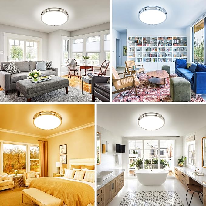 libtit 2Pack 16Inch Flush Mount Ceiling Lights with Remote, 36W Dimmable LED Ceiling Light 3000K-6500K Adjustable, Large & Bright Brushed Nickel Light Fixture for Kitchen Bedroom LivingRoom