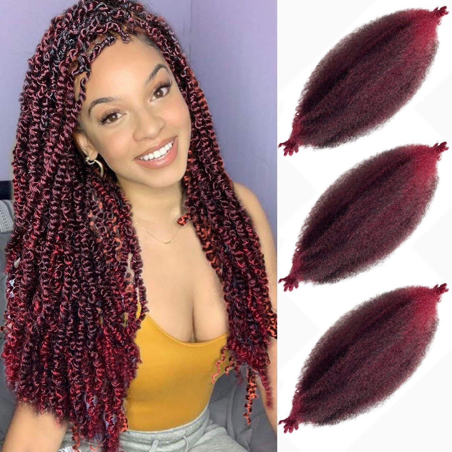 Afro Twist Hair 16Inch 3Packs Springy Afor Twist Hair Pre Fluffed Spring Twist Hair (16 Inch (Pack Of 3), T/Bug#)