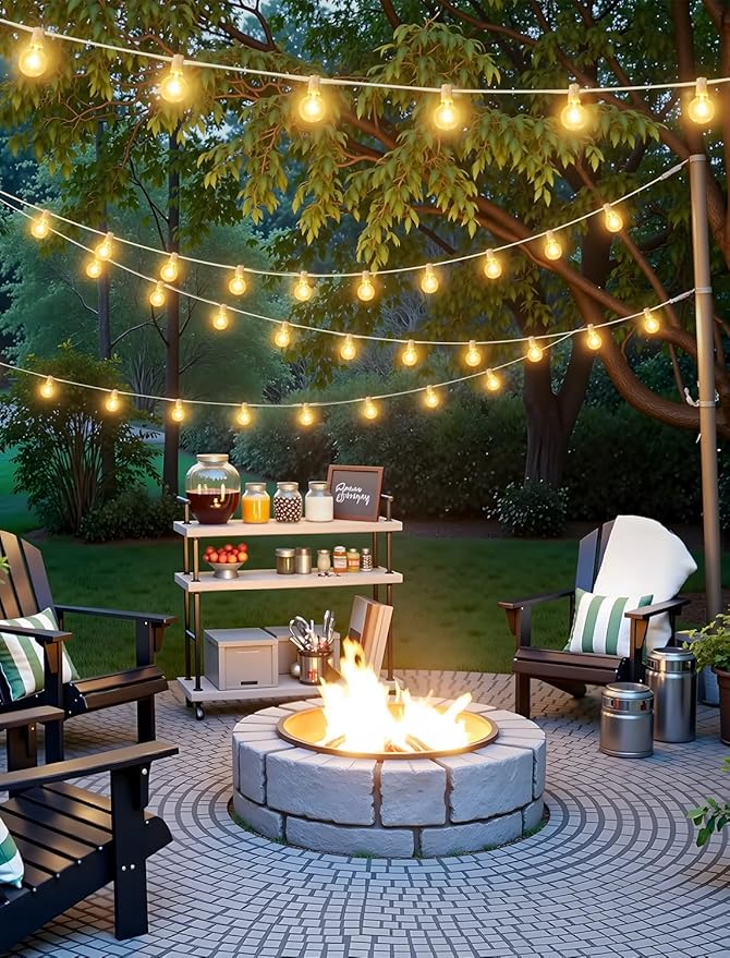 50FT(2x25FT) Solar String Lights Outdoor with Remote, Waterproof Dimmable 3 Modes Patio Lights with 20+2 LED G40 Bulbs for Party Bistro-White