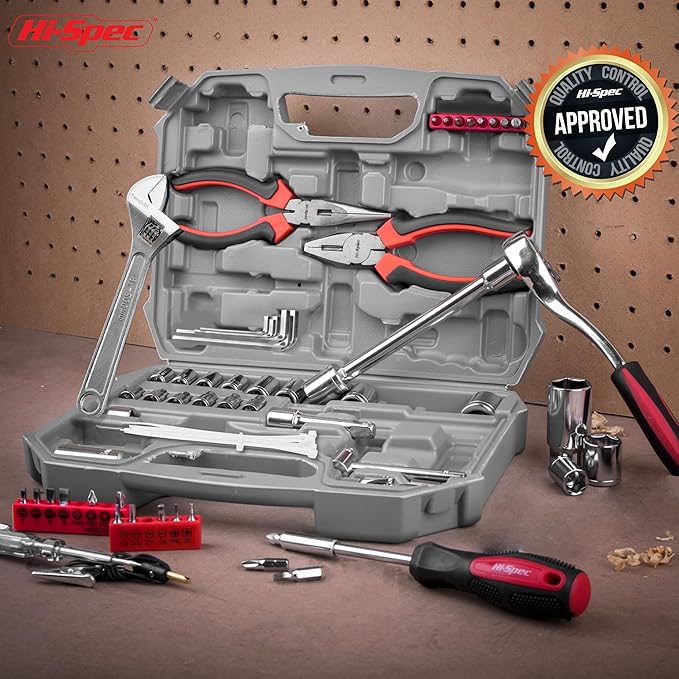 Hi-Spec 67Pc Metric Auto Mechanic Tool Set, Motorcycle & Car Tool Kit, Auto Repair with Pliers, Screwdriver Set, Socket Kit & Tool Box Storage Case for Cars, Trucks, Boats RVs & Jeeps