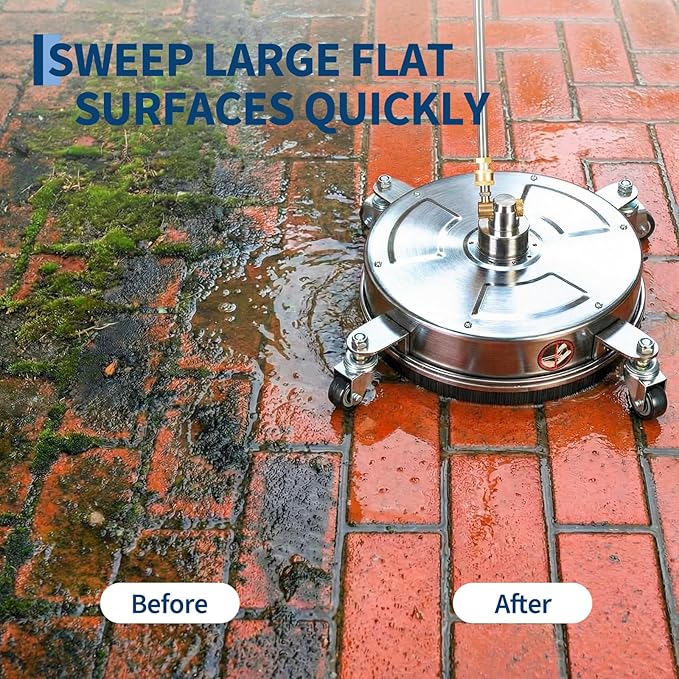 18" Pressure Washer Surface Cleaner with 4 Wheels, Stainless Steel Surface Cleaner for Pressure Washer Attachment for Patio, Sidewalk, Deck and Driveways