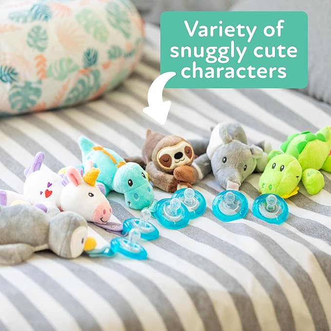 Nuby Calming Natural Flex Snuggleez Pacifier with Plush Combo Set for Cuddling, Elephant