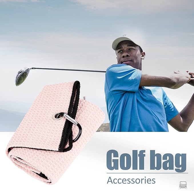 Mile High Life Microfiber Golf Towel, 21" X 24", Waffle Pattern w Clip, Super Absorbent Tri-fold Large Towels, Golf Bag Accessories for Men & Women(Pink)