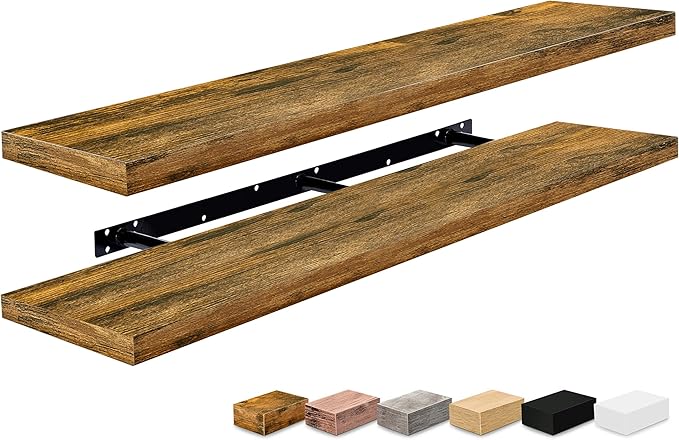 Sorbus Floating Shelves for Wall - 55 Inch Extra-Long Bathroom Shelves, Wall Decor for Bedroom, Kitchen, Living Room, Book Storage - Mounted Floating Shelf with Hidden Brackets (Rustic Brown, 2 Pack)