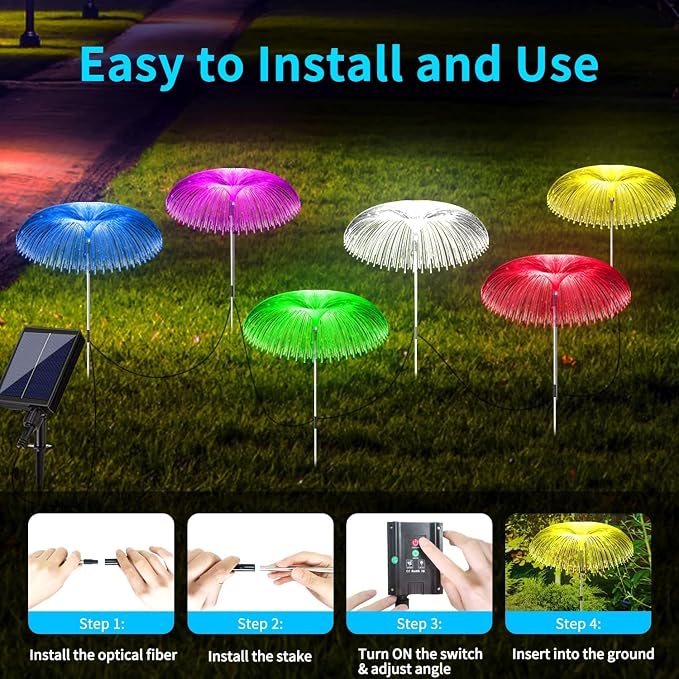 Solar Garden Lights 7 Color Changing Warm White Jellyfish lamp Decor | 6 sets is more cost-effective, Enlarged solar Panel,12Hour All-Night Glow IP65 All Weather Proof,Dusk-to-Dawn Auto Sensor