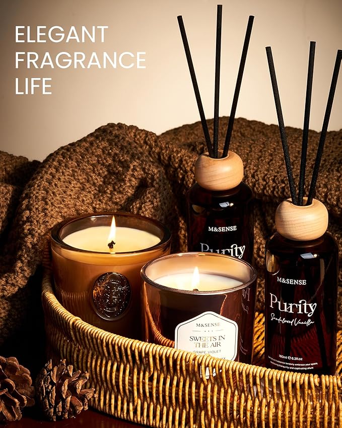M&SENSE Reed Diffuser Set, Bamboo Scented 6.3 fl oz Natural Essential Oil Diffusers with Sticks, Non-Toxic Organic Air Freshener, Long-Lasting Fragrance Oils for Home Office Bathroom Bedroom