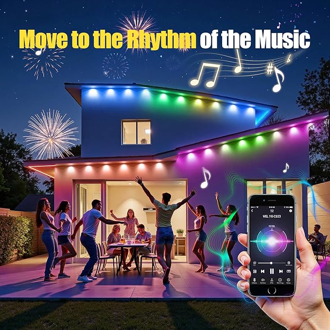 Permanent Outdoor Lights, 200ft RGB+IC Smart LED Eaves Lights, IP67 Waterproof Permanent Outdoor Lighting with App/Remote for Daily, Christmas, Halloween,Valentine's Day, Holiday, Party Outdoor Decor