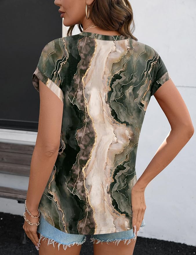 Rapbin Womens Summer Tops Women Blouses Dressy Casual V Neck T Shirts Short Sleeve Spring Tops for Women