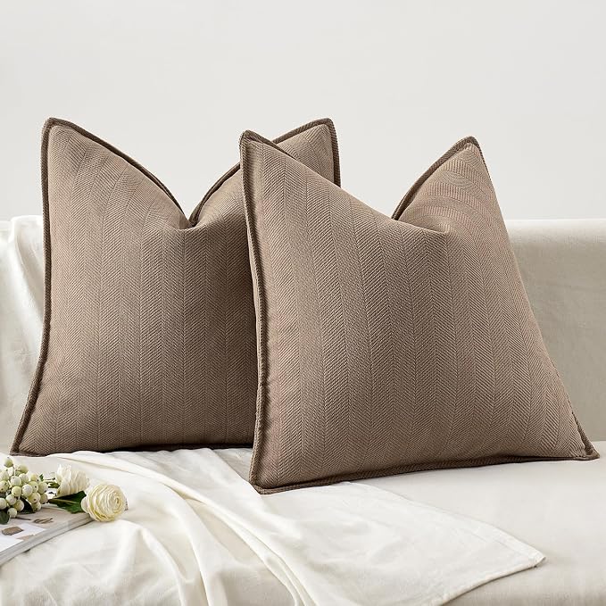 MIULEE Pack of 2 Coco Brown Decorative Chenille Pillow Covers 20x20 Inch | Soft Couch Throw Pillows,Farmhouse Cushion Covers with Elegant Design for Sofa,Bedroom,Living Room,Spring Home Decor