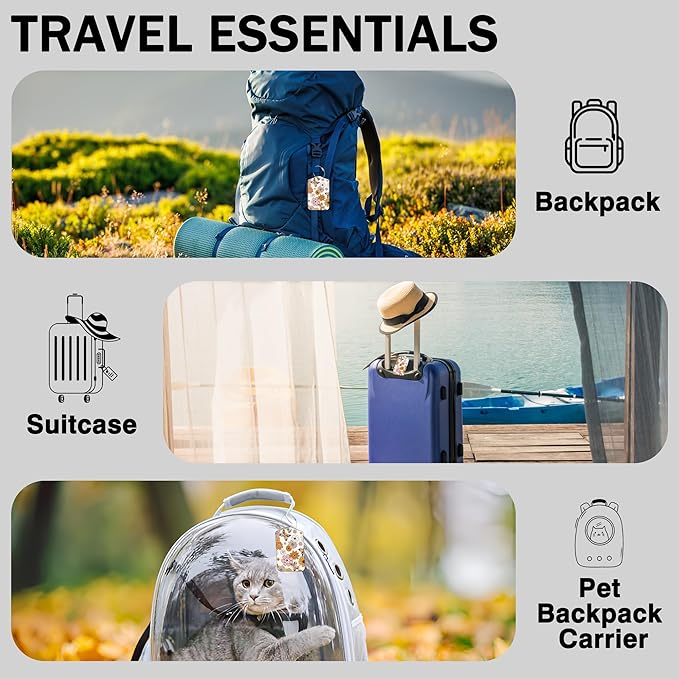 2 Pack Luggage Tags for Suitcases Retro Groovy Flowers and Butterfly Leather Luggage Tags Privacy Cover ID Label with Stainless Steel Loop and Address Card for Women Men Travel Bag Backpack