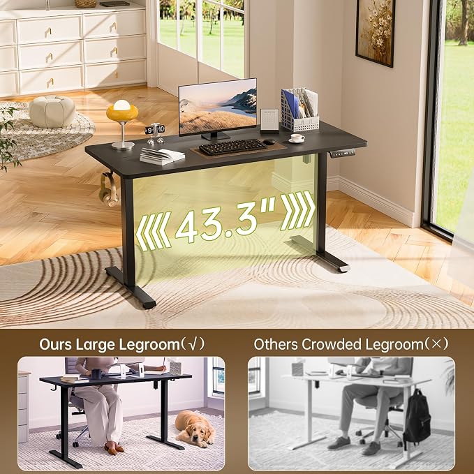 Veken Standing Desk, 63×27.6 Inch Electric Gaming Table, Black | Height Adjustable Sit Stand Up Computer Tables for Home Office, Study , Writing, Suit students, employees and group work