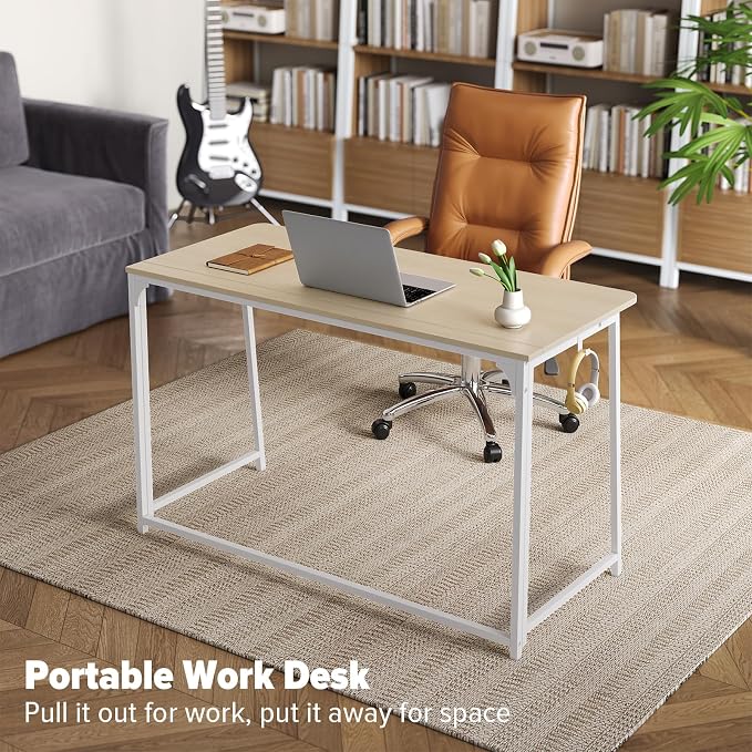 WOHOMO Folding Desk, 47.2" Foldable Computer Table for Small Spaces, Oak | Easy Assembly and Fold, Sturdy Home office desks for Study Bedroom Dorm Space Saving Writing Work Apartment