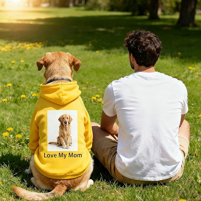 Custom Dog Hoodie, Personalized Sweatshirt with Photo Text Name Logo, Customized Hooded Sweater for Small Medium Large Dogs & Cats (Yellow, Medium)