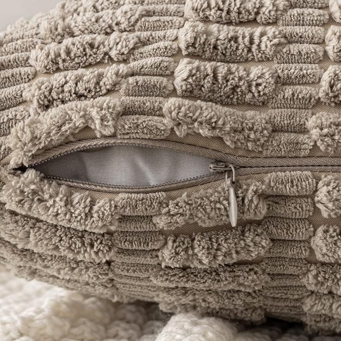 MIULEE Pack of 2 Corduroy Decorative Euro Sham Throw Pillow Covers 24x24 Inch Soft Boho Striped Pillow Covers Modern Farmhouse Home Decor for Sofa Living Room Couch Bed Light Brown