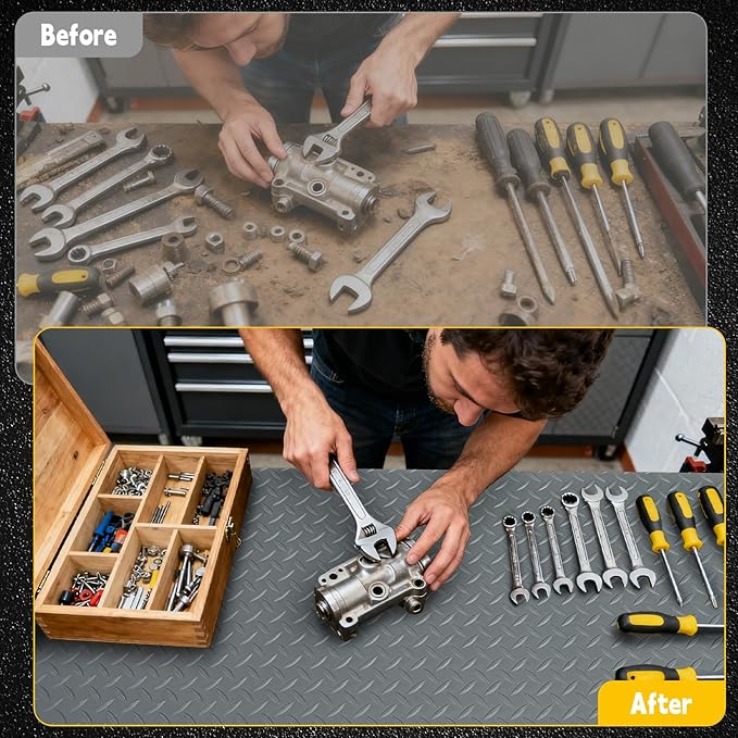 Workbench Mat, PVC Work Bench Mat with Non-Slip Texture, 2mm Thick Scratch & Stain Resistant Surface for Painting, Woodworking, Crafting, Building and Tool Protection (Grey, 23.62" x 70.87")