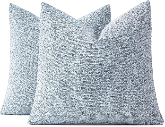 MIULEE 18x18 Decorative Lumbar Boucle Couch Pillow Covers Sky | Set of 2 Textured Neutral Throw Pillow Covers, Accent Solid Pillowcases, Sofa Living Room Home Decor