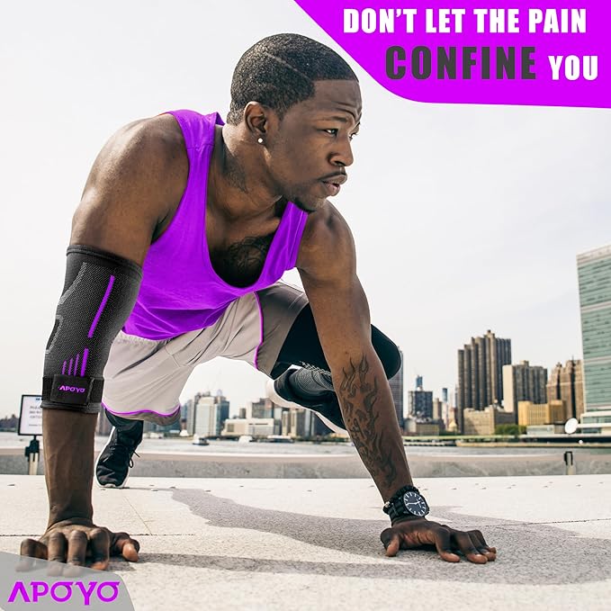 APOYO Elbow Brace for Tendonitis and Tennis Elbow, Elbow Compression Sleeve, Elbow Brace for Women and Men w/ Adjustable Strap for Tennis Elbow Relief, Weightlifting, Arthritis, Workouts, Reduce Joint Pain During Fitness Activity (Purple, Large)