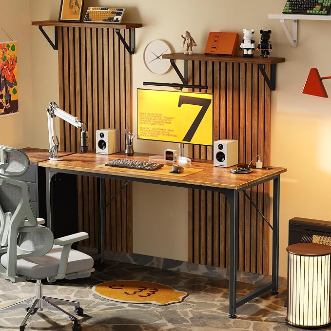 PRAISUN 47 X 20 Inch Computer Desk, Power Outlets, USB-C, Rustic Brown | Office Desk with 4 AC Outlets, USB & USB-C, Sturdy Metal Frame, Spacious Desktop for Work, Writing, Study & Gaming