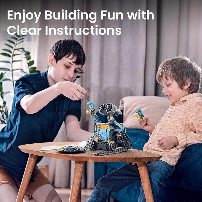 Sillbird Building Robot Kit with Remote Control STEM Gift for Boys Age 8-12 | Coding Robotic Toys, Educational Birthday Presents, App-Controlled, Build 5in1 Models, Rechargeable Blue Bot Set, 488 Pieces
