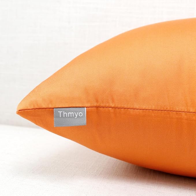 Thmyo 4-Pack 100% Cotton Comfortable Solid Decorative Throw Pillow Case Square Cushion Cover Pillowcase Sublimation Blank Halloween DIY Throw Pillow Covers for Sofa Bed(18x18 inch/45x45cm,Fall Orange)