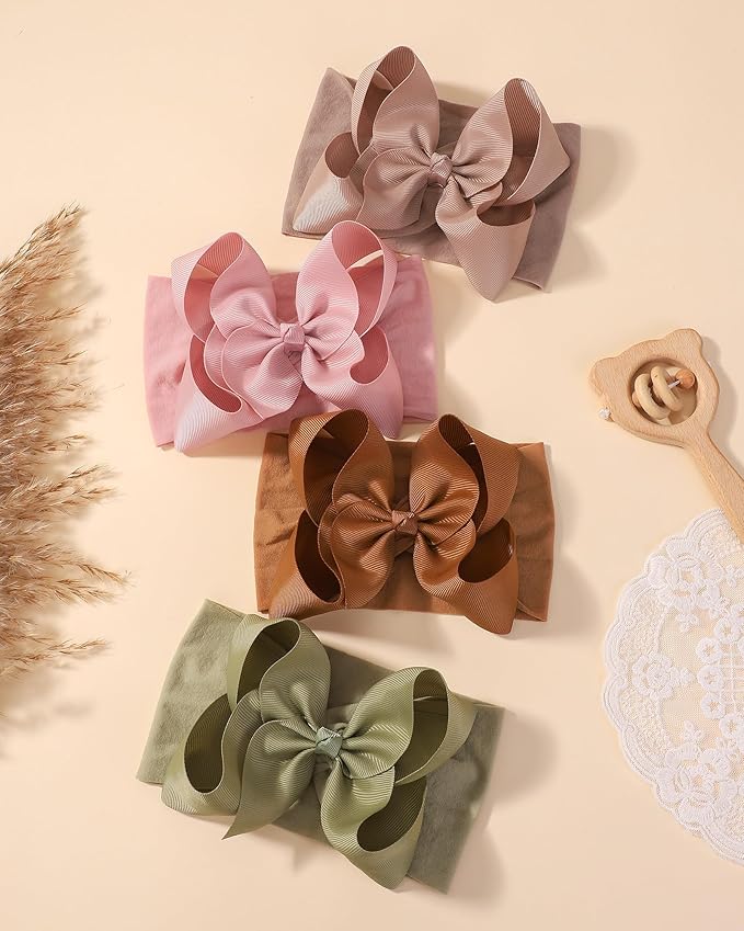 doboi 12pcs Big Baby Bows Baby Girl Headbands Ribbon Bow Hair Accessories Nylon Headband Bows for Baby Girls Infant Newborn Toddler