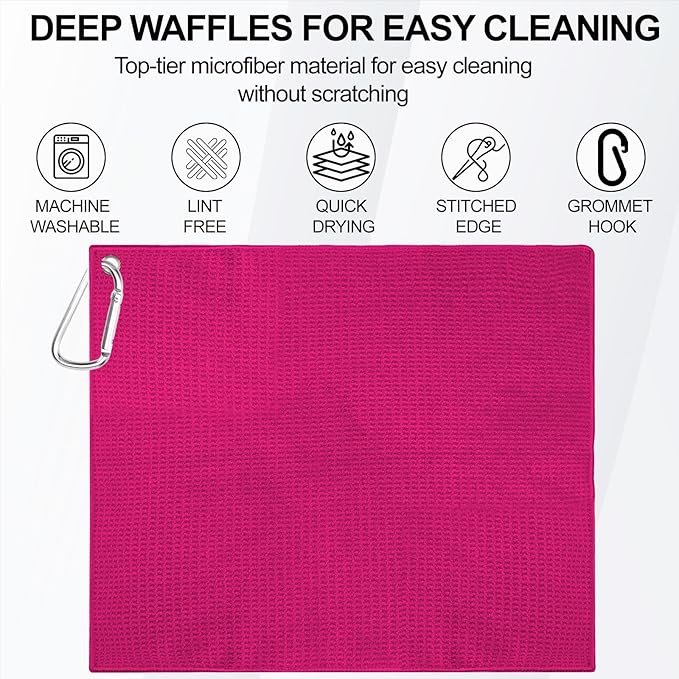 3 Pack 16" X 16" Golf Towels for Golf Bags, Premium Waffle-Pattern Golf Towel with Carabiner Clip, Super Absorbent Microfiber Towel, Golf Accessories for Bag.3 DarkRed