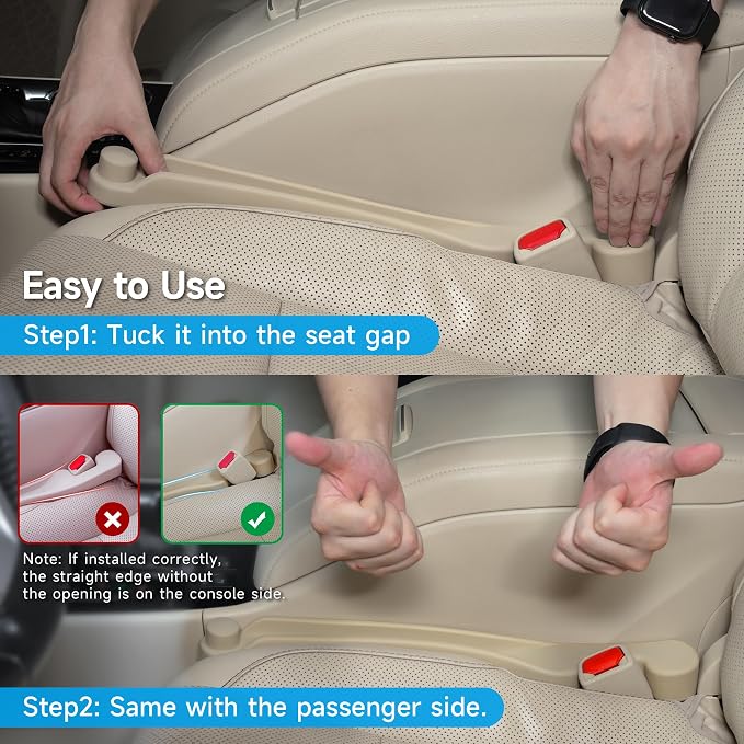 Givifive Car Seat Gap Filler Set of 2, 3IN1 Seat Side Gap Filler Plug with Storage Slot & Hook Function, Soft Foam Universal Fit Car SUV Truck Fill Gap Between Seats Console Organizer���Narrow Beige���