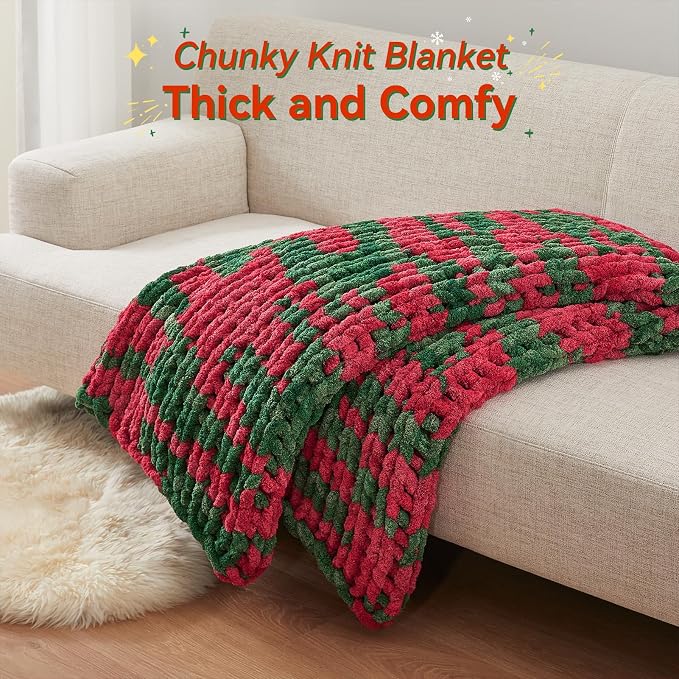 Negwoo Chunky Knit Throw Blanket, Knitted Throw Chenille Yarn, 30"*40" | Soft Thick Cable Knitted Blankets, Handmade Big Thick Blanket, Machine Washable Cute Comfy Blanket for Home Decor, X stripe