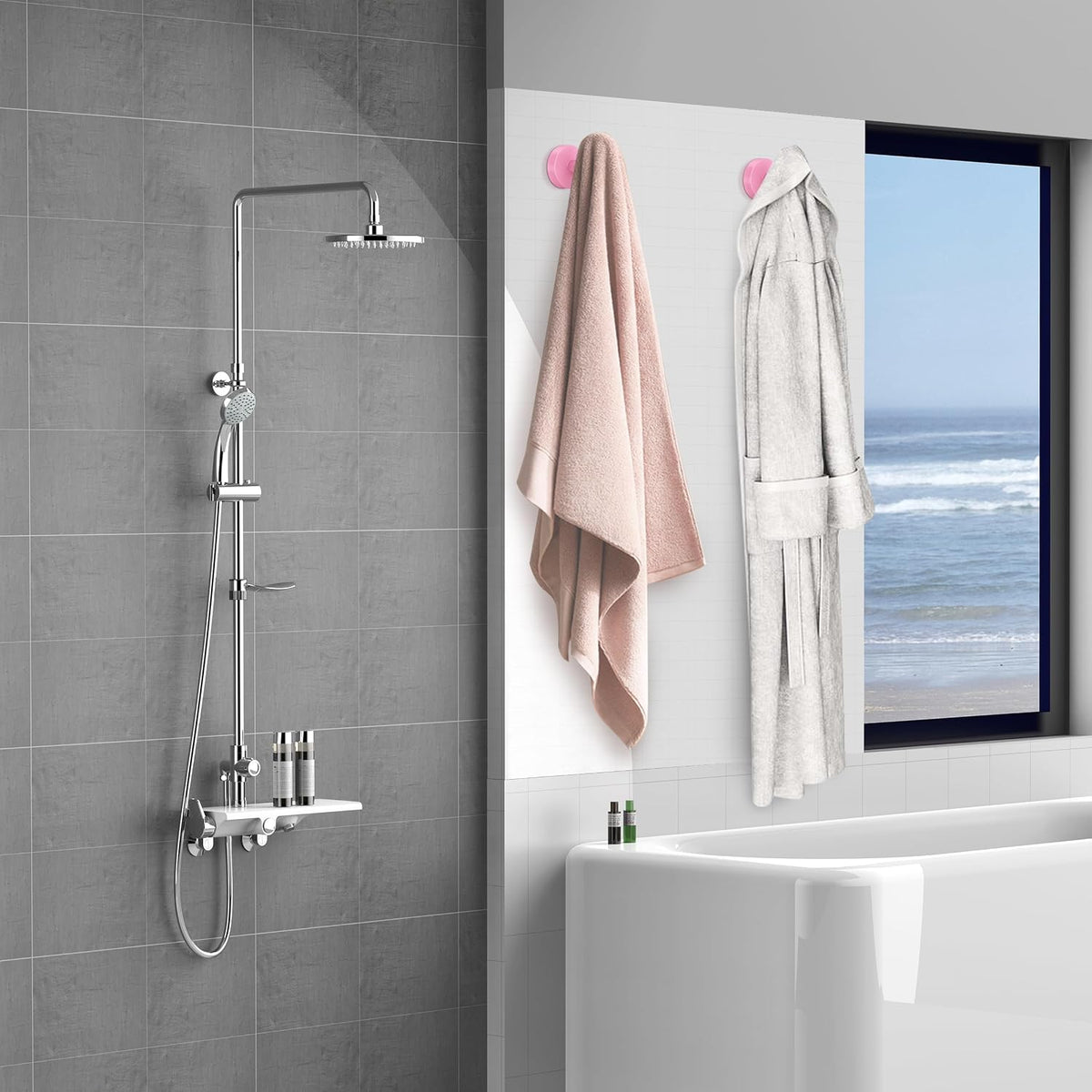 Screw Fixation Towel Hooks, Stainless Hanging Holder, Pink 2PCS | sleek touch, home décor, widely scenario usage, Heavy Duty, Strong load, Tool-need install