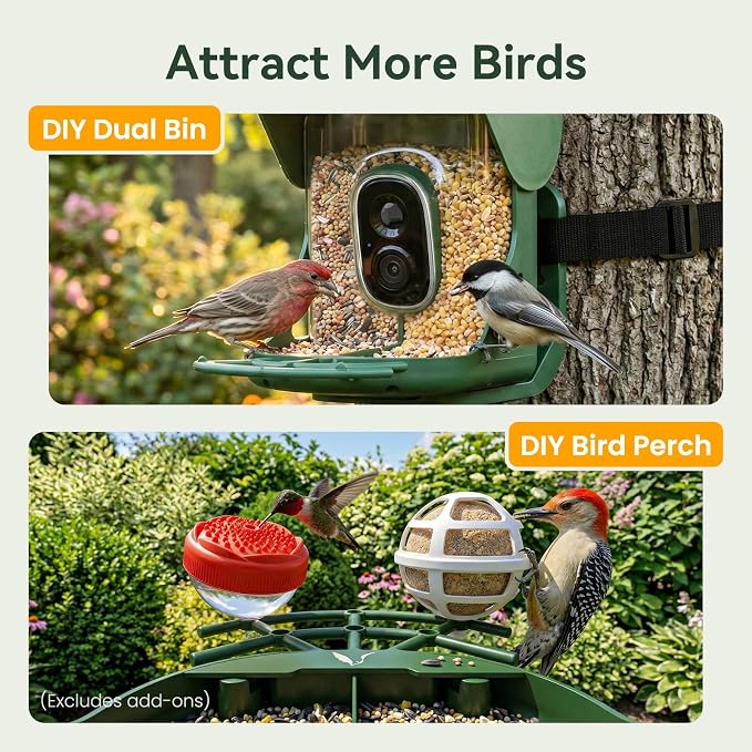 Smart Bird Feeder with Camera, AI Identify Birds Species, 2K HD Color Night Vision, IP65 Waterproof Solar Powered Bird Feeder with 142�� Wide Angle, Auto Capture & Real-Time Notifications, Ideal Gift