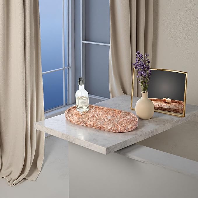 Marble Vanity Tray Organizer - 9.8"x5" Italy Natural Stone Decorative Tray,Jewelry, Perfume & Candle Display Tray,Bathroom Vanity, Dresser Top, Nightstand Decor