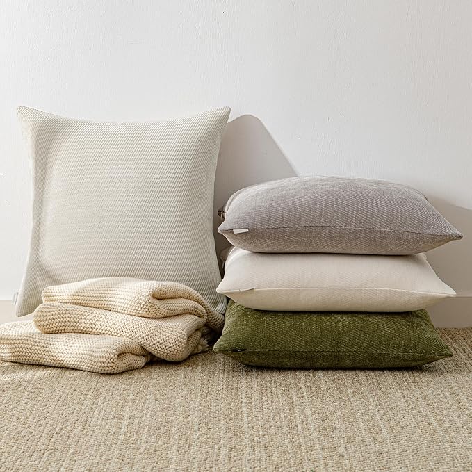 a moment Pack of 2 Decorative Chenille Throw Pillow Covers with Twill Cushion Covers for Sofa Living Room Couch Bed 12x20 Inch Raw White