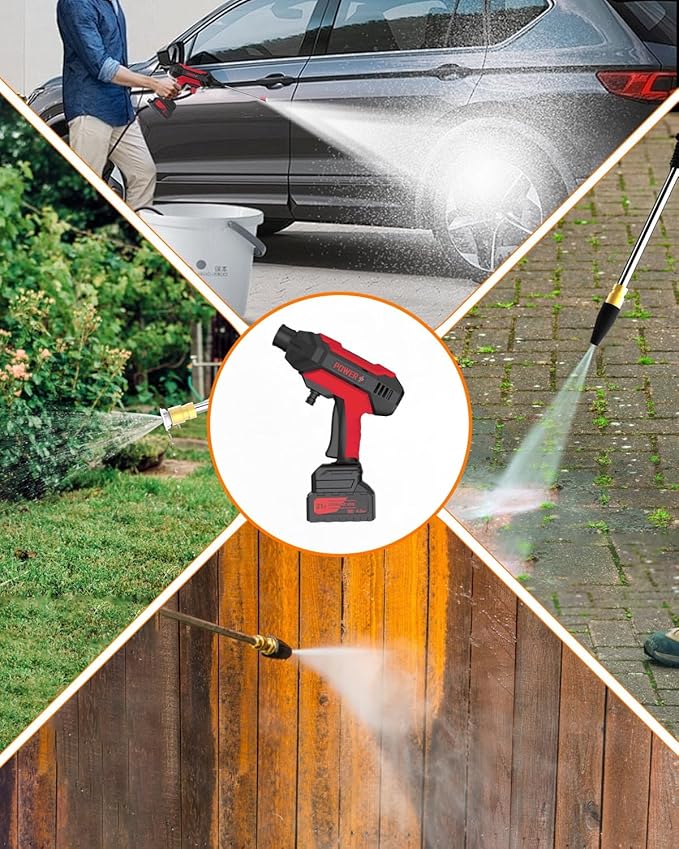 Cordless Pressure Washer, Portable Pressure Washer Battery Powered Max 950PSI, 1.2GPM with 1 * 21V 4.0Ah Rechargeable Battery, 20FT Drain Hose, Electric Power Washer for Car, Floor, Red