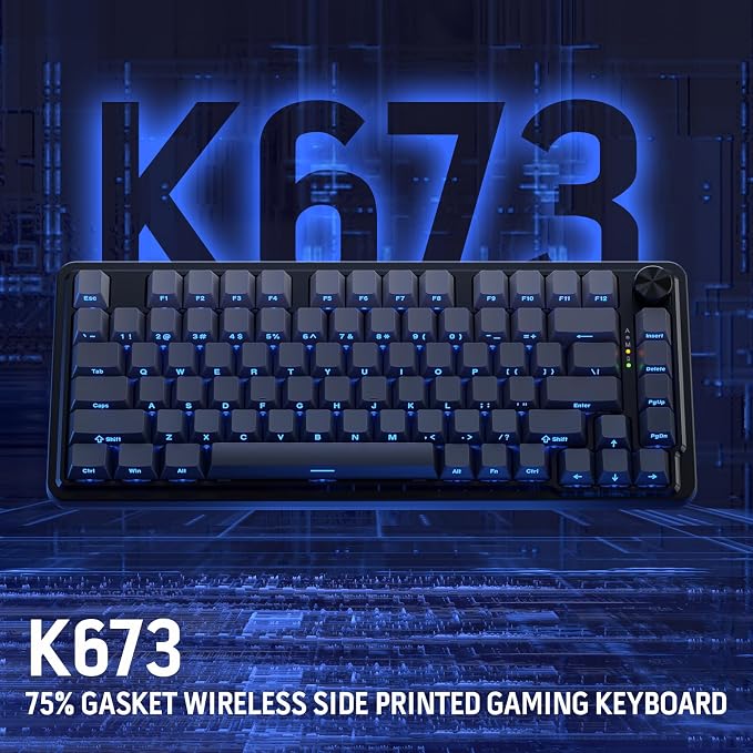 Redragon K673 PRO Wireless 81-Key RGB Gasket Gaming Keyboard, Scroll Knob | Multi-Function Control Wheel, 0-Delay Tri-Mode, Cushioned 5-Layer Noise Dampening for Creamy Thocky Sound, Compact 80% Size