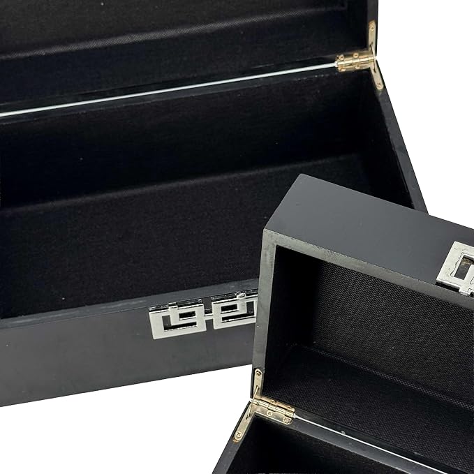 Galt International Storage Box Set Decorative Storage Box w/Hinged Lid Classic Design Wood Decor Boxes with Geometric Clasp Storage for Bedroom & Home - Set of 2 (Black & Silver)