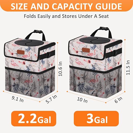 Vankor Cute Car Trash Can, Car Accessories for Women Interior Can Trash Bag Hanging Automotive Garbage Cans Pink Flamingo