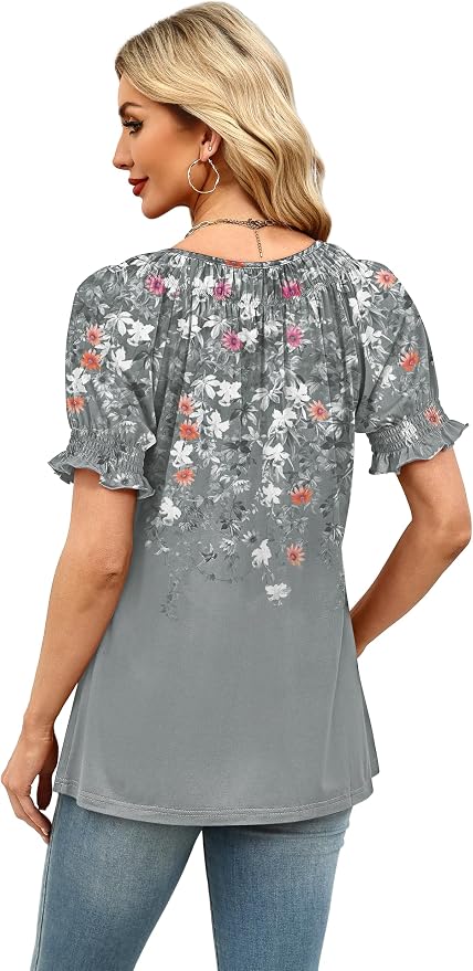 WIHOLL Womens Short Sleeve Square Neck Summer Tops Dressy Casual Blouses Trendy Clothes 2026