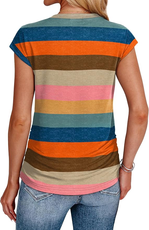 Sampeel Womens Summer Tops Trendy 2026 Ruched Cap Short Sleeve Tshirts Shirts Crew Neck T Shirts Fashion