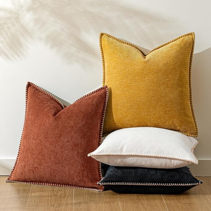 a moment Fall Decorative Throw Pillow Covers Pack of 2,24x24 Inch Crafted Border Rust