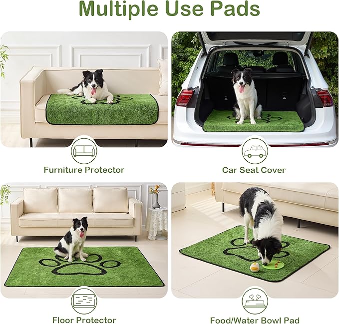 Qeils Reusable Dog Pee Pads, 2 Pack Super Absorbent & Leakproof Washable Puppy Pads with Soft Green Top Layer, for Potty Training, Crates, Couch, Car Seats & Pet Beds, 18"x24"