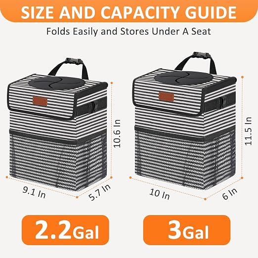 Vankor Car Trash Can for Car Cute, Bag Bin Hanging Waterproof Automotive Garbage Cans Leak Proof Vehicle Trash Can Stripe