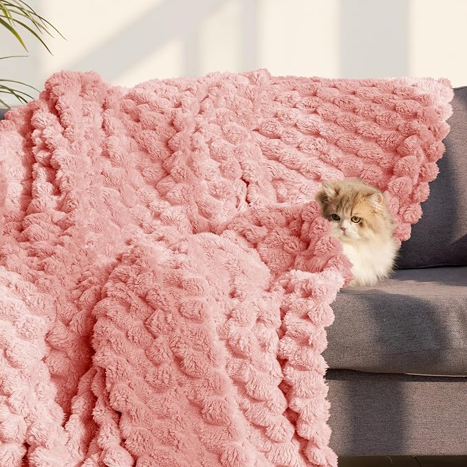Whale Flotilla Soft Fleece Twin Size Bed Blanket Luxury 3D Jacquard, Pink | Lightweight Coverlet Bedspread, Super Cozy Plush Fluffy Fuzzy All‑Season Decorative Blanket for Bed, Dorm Essentials, 60"x80"