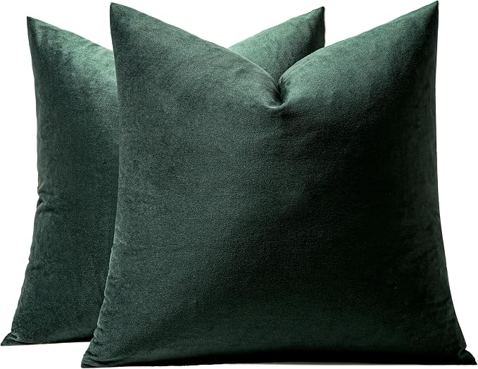 MIULEE Velvet Throw Pillow Covers 18x18 Inch Pack of 2 Army Green | Soft Solid Decorative Pillow Covers, Modern Luxury Home Decor, for Couch Chair Sofa Bedroom Livingroom