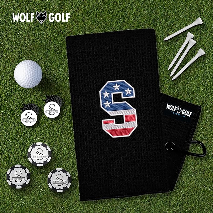 Wolf Golf Towels USA Monogrammed Personalized Golf Towel | Custom Golf Towels for Golf Bags for Men or Women