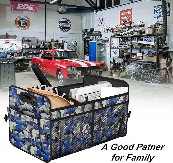 Femuar Car Trunk Organizer with 72L Large Capacity Waterproof Collapsible and 11 Pockets, Trunk Organizer for Car SUV/Jeep/Sedan, Large Size, Blue Camouflage