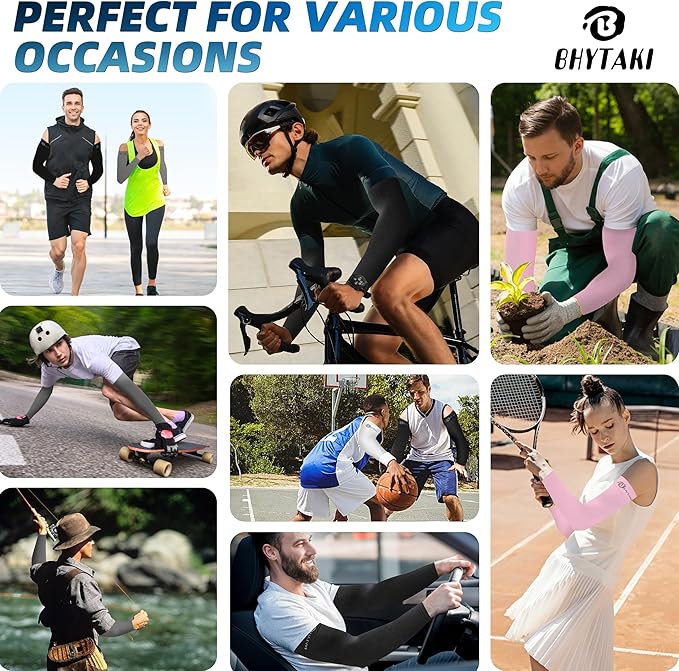 BHYTAKI UV Sun Protection Arm Sleeves, UPF 50 Sports Cooling Arm Compression Sleeves for Men Women Teenager